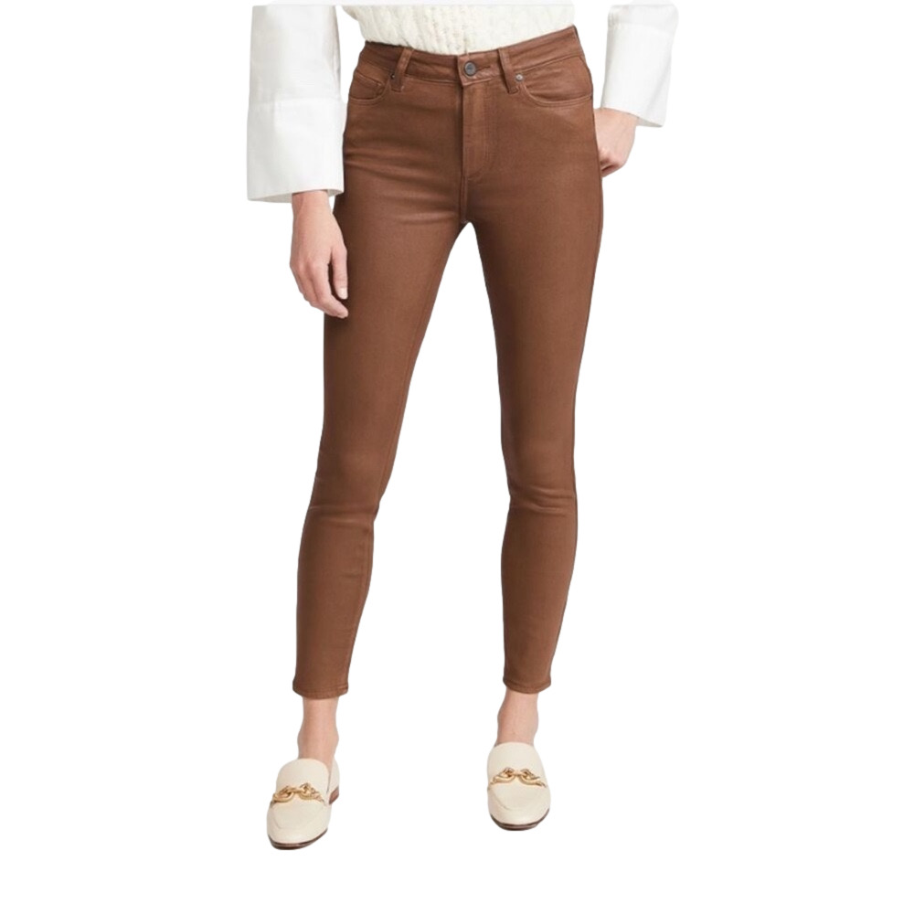 PAIGE Women’s 28 Hoxton Ankle Cognac Luxe Coating skinny Jean